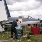 Fighter jet plane live ice carving display at Air Show