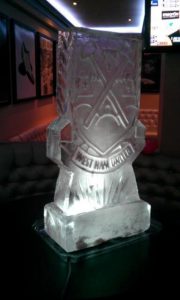 West Ham Football Club Ice Sculpture Vodka Ice Luge at Mooros Club Chigwell Essex