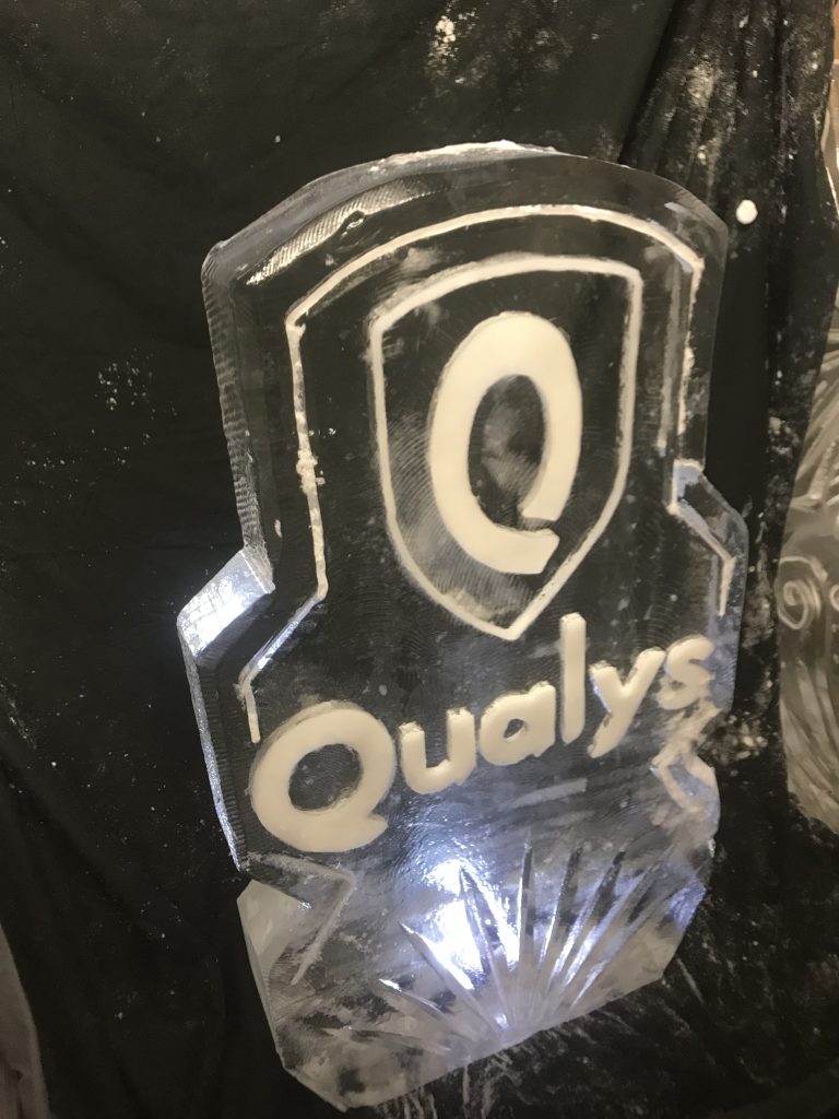 Qualys Logo Ice Sculpture Vodka Luge Ice Carving for event at Etc Venue London