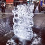 Ice Carving Display Show with Snowman Ice Sculpture in Sheffield Christmas Market