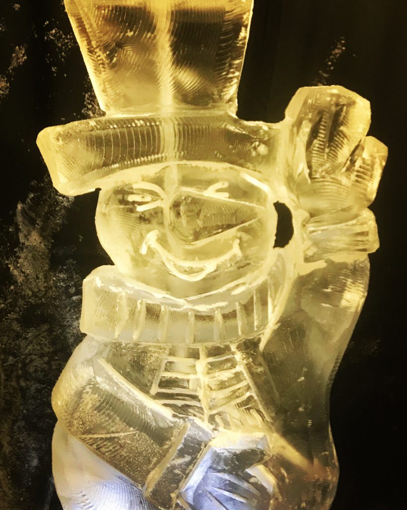 Snowman Vodka Ice Luge Ice Sculpture at Office Christmas Party