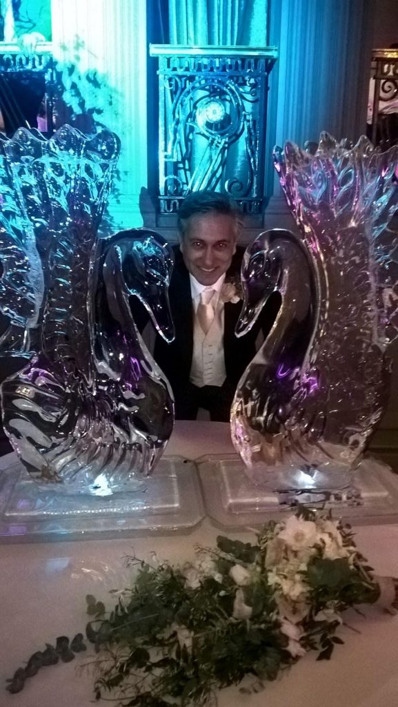 Twin Swans Vodka Ice Luge Ice Sculpture At Grosvenor Hotel Wedding Reception