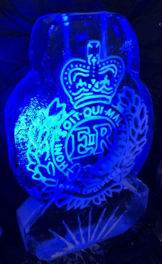 Royal Engineers Cap Badge Ice Sculpture Vodka Ice Luge