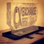 Etched Logo ice sculpture vodka luge at Hilton Hampton Hotel