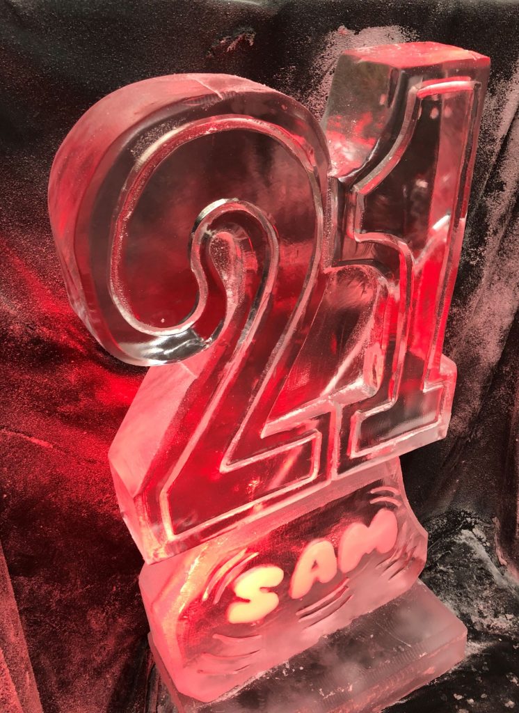 Number 21 with Name Ice Sculpture Vodka Ice Luge
