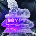 Large Ice Sculpture Vodka Luge of a Talavera Sphinx for Royal Anglian Regiment