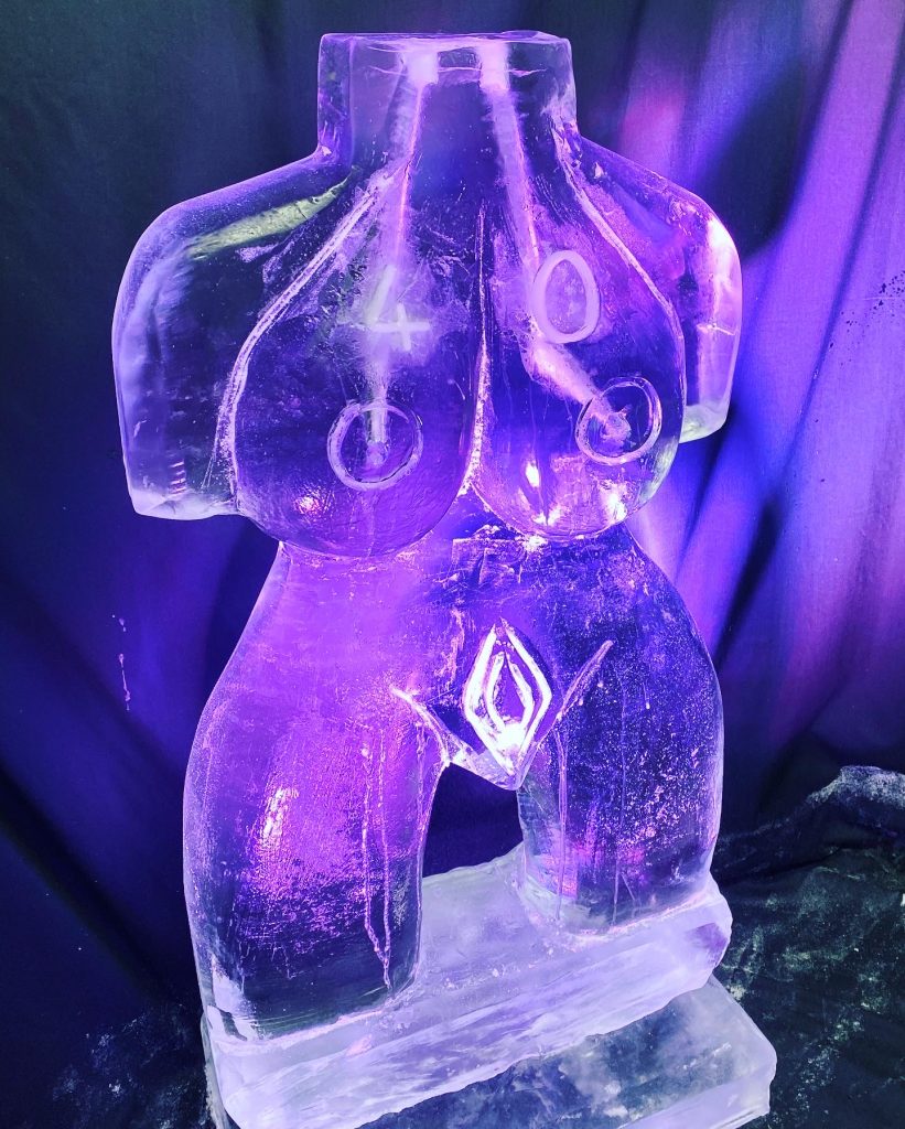 40th Birthday Ice Sculpture Vodka Ice Luge Female Torso Ice Carving