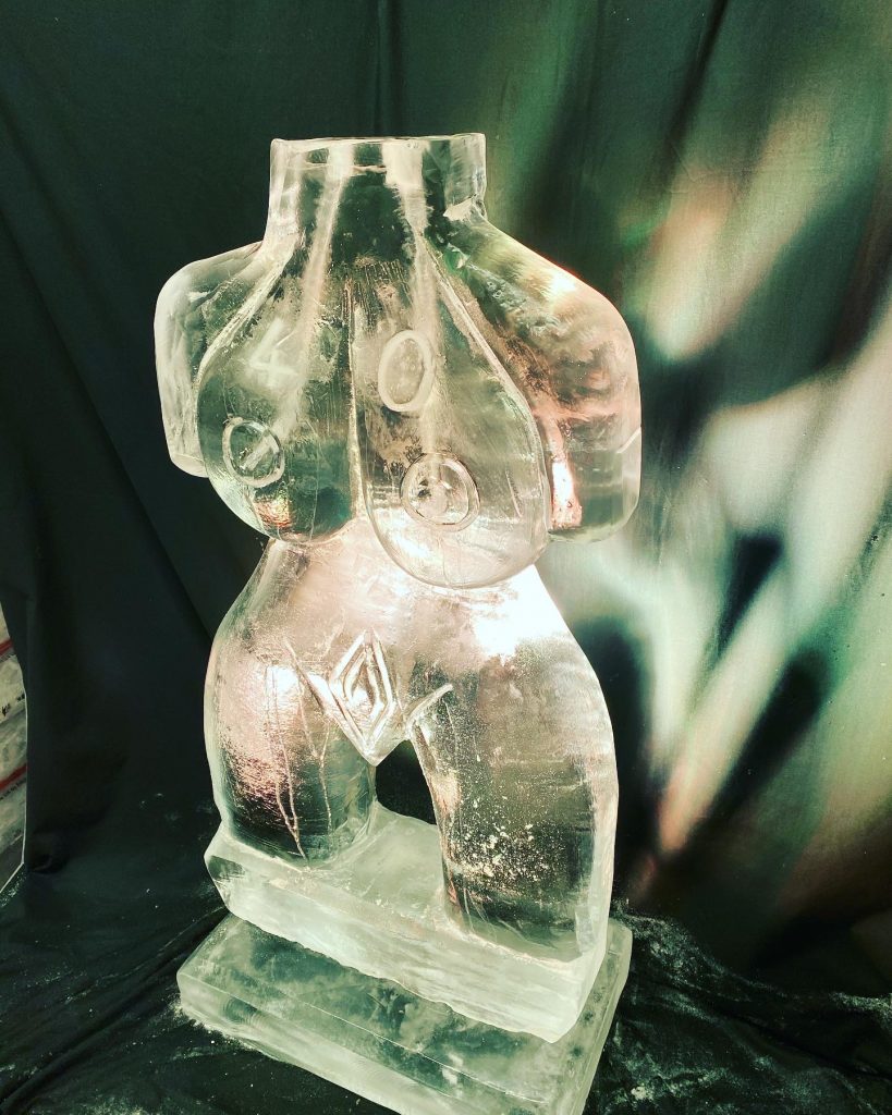 Female Torso Ice Sculpture Vodka Ice Luge for 40th Birthday Ice Luge