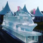 Virgin Voyages Cruise Ship launch ice sculpture for Scarlet Lady cruise