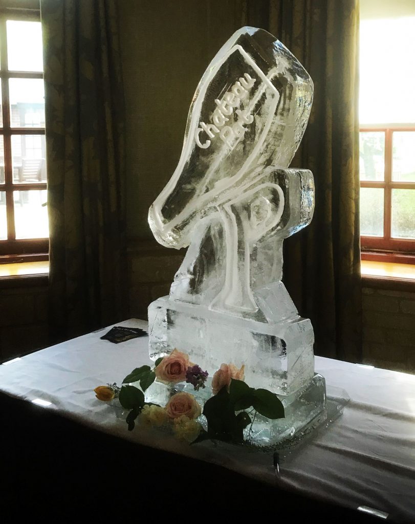 Champagne Bottle Vodka Ice Luge Ice Sculpture For Pennyhill Park Hotel Wedding Party