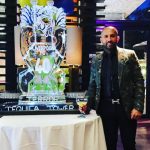 Champions League Cup Ice Sculpture Vodka Ice Luge for Ali Hamidi at Monster Carp TV