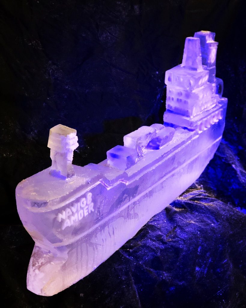 Navig8 Container Ship Ice Sculpture Vodka Luge for Lloyds Of London Event