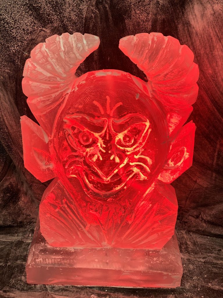 Devils Head Ice Sculpture Vodka Ice Luge for Halloween Party