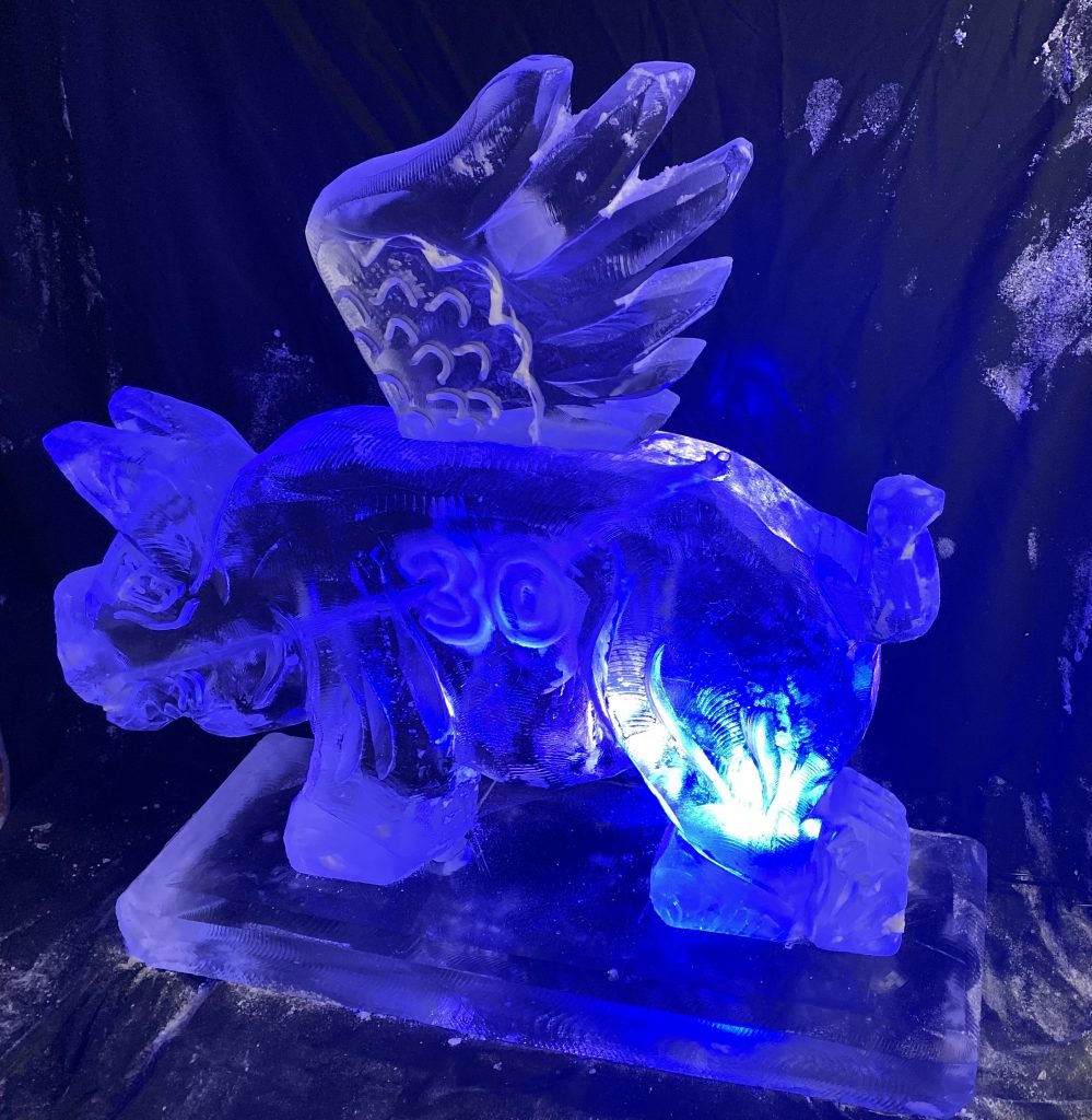 Flying Pig Ice Sculpture Vodka Ice Luge