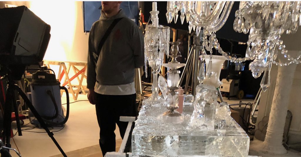 Gucci Bloom Campaign photo shoot ice sculptures and ice carvings for David White Set Design and Big Sky Studios