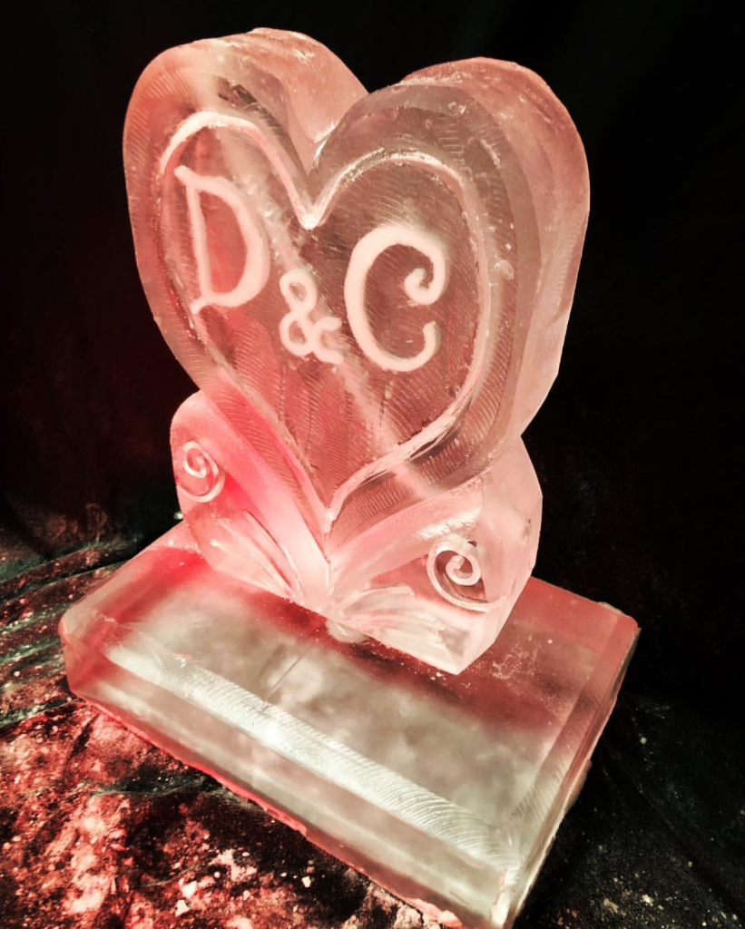 Heart With Initials Vodka Ice Luge Ice Sculpture For Surrey Wedding