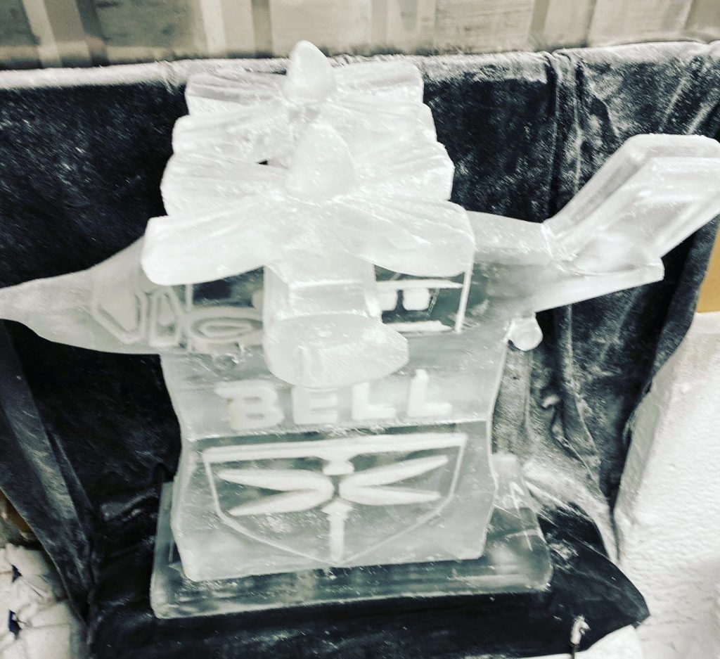 Valor Bell Flight Helicopter ice sculpture at Hurlingham Club