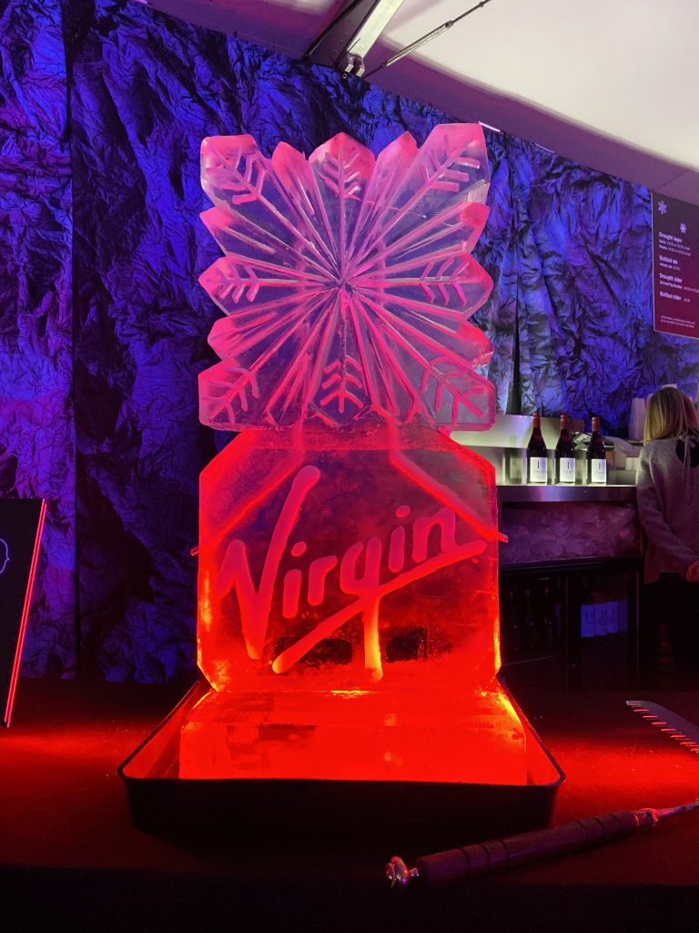 Virgin Atlantic Ice Sculpture Vodka Luge Ice Carving for Virgin Christmas Party Crawley
