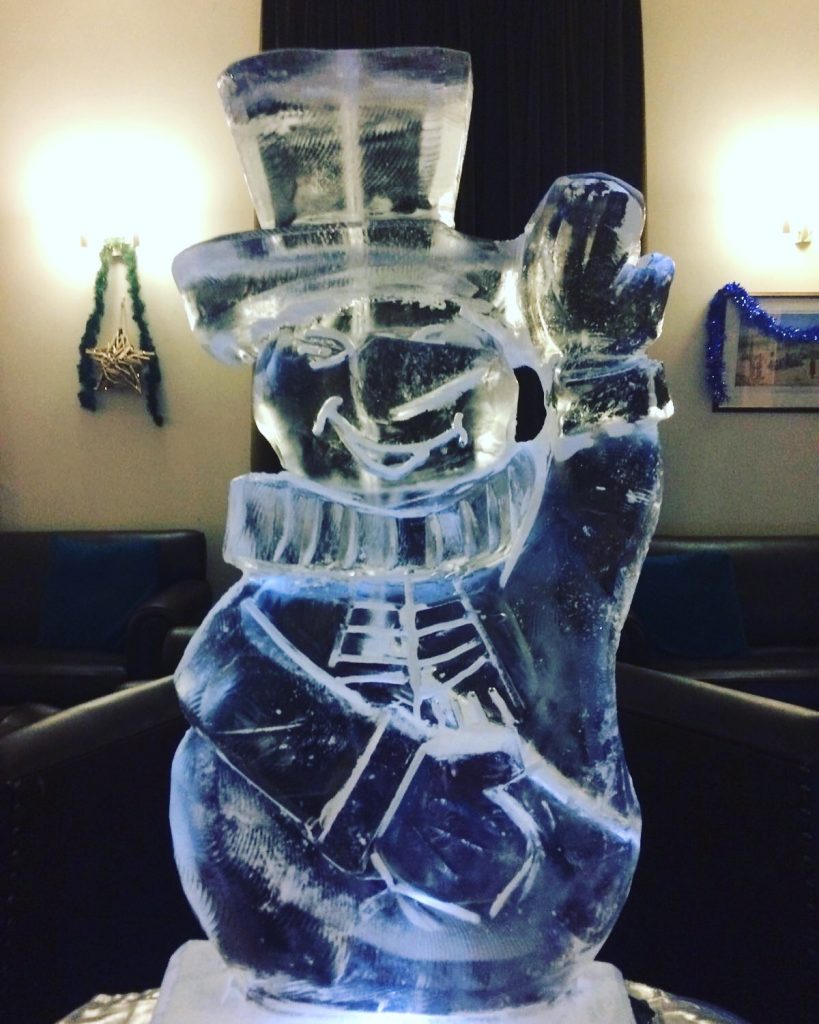 Snowman Vodka Ice Luge Ice Sculpture at Tunbridge Wells Christmas Party
