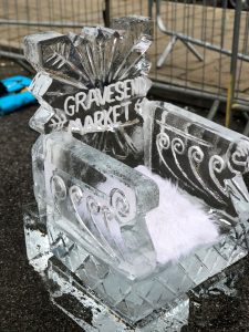 Christmas Market Live Ice Sculpture Carving Display in Kent