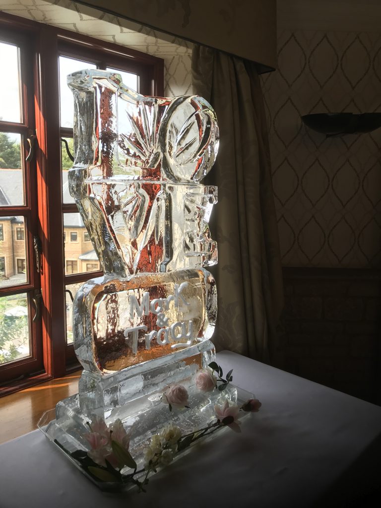 Wedding Love Vodka Ice Luge Ice Sculpture At Pennyhill Park Hotel Wedding