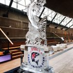 Leaping Cod Ice Sculpture Vodka Luge Ice Carving at Cutty Sark for RMG Events