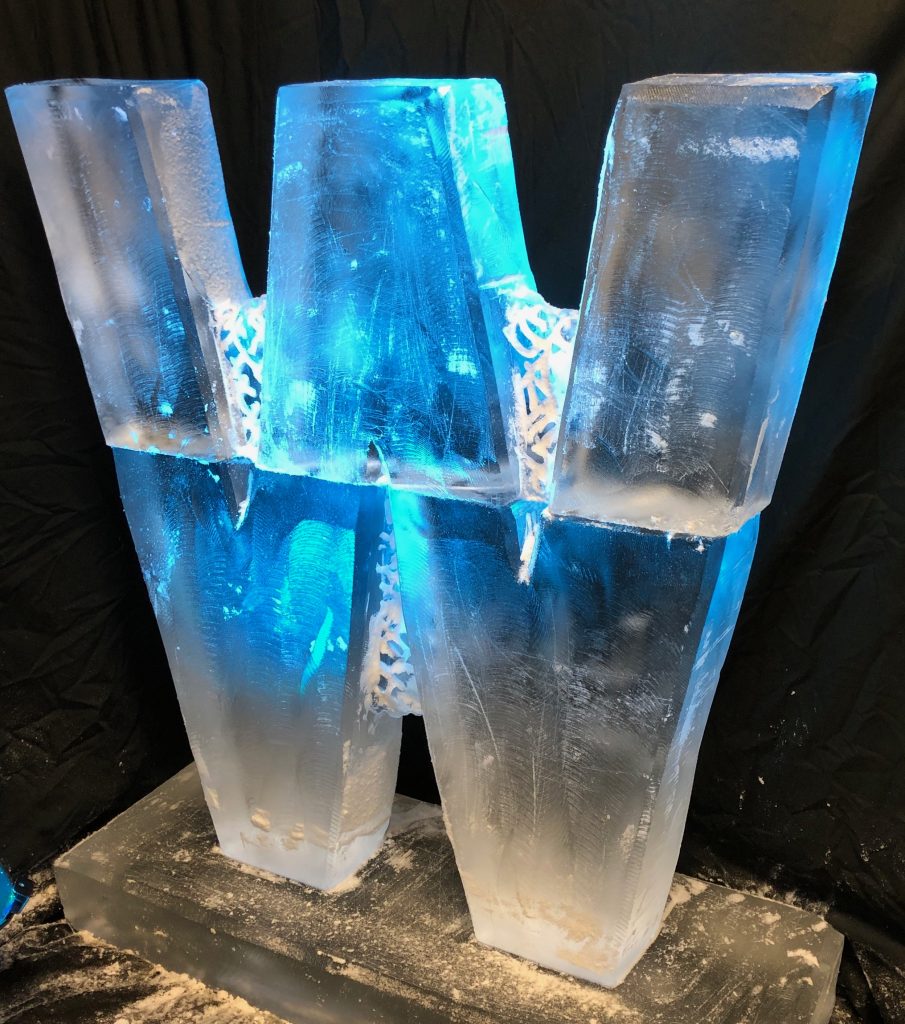 Letter Ice Sculpture Vodka Ice Luge Letter W for Isle Of Wight
