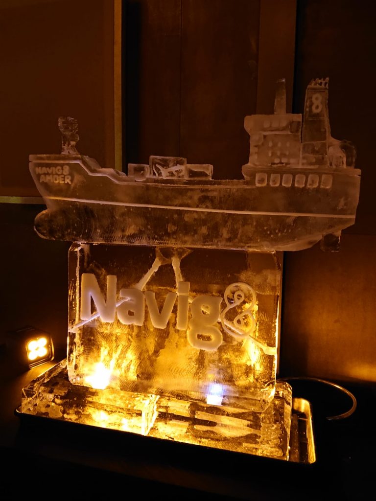 Navig8 Ship Ice Sculpture Vodka Luge at Dorchester Hotel Park Lane
