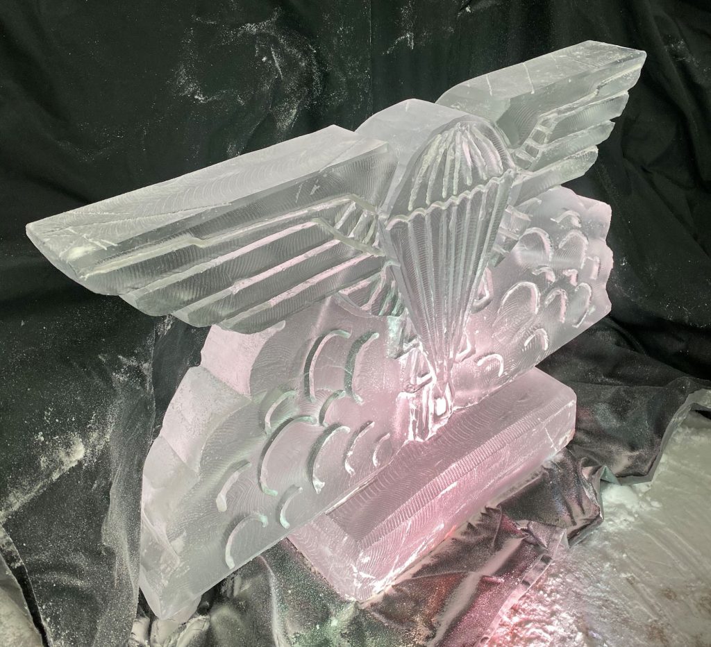 Parachute Regiment Wings Ice Sculpture Vodka Luge for military party at Aldershot