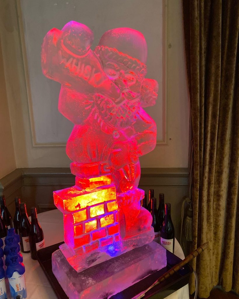 Drunk Santa Claus Vodka Ice Luge Ice Sculpture for North London Xmas Party