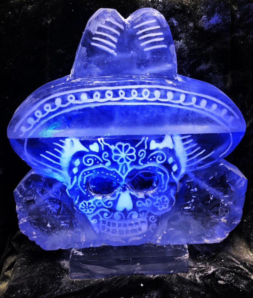 Mexican Skull Ice Sculpture Vodka Ice Luge for Cambridge May Ball
