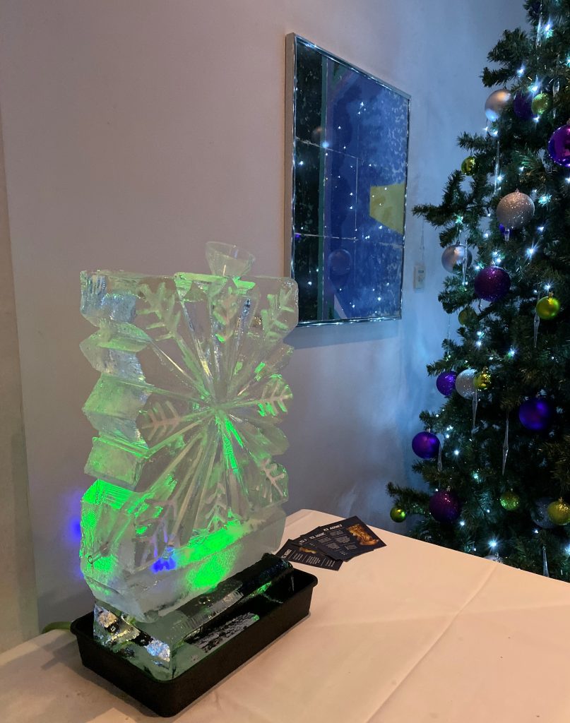 Snowflake Small Vodka Ice Luge Ice Sculpture at Crawley Christmas Party
