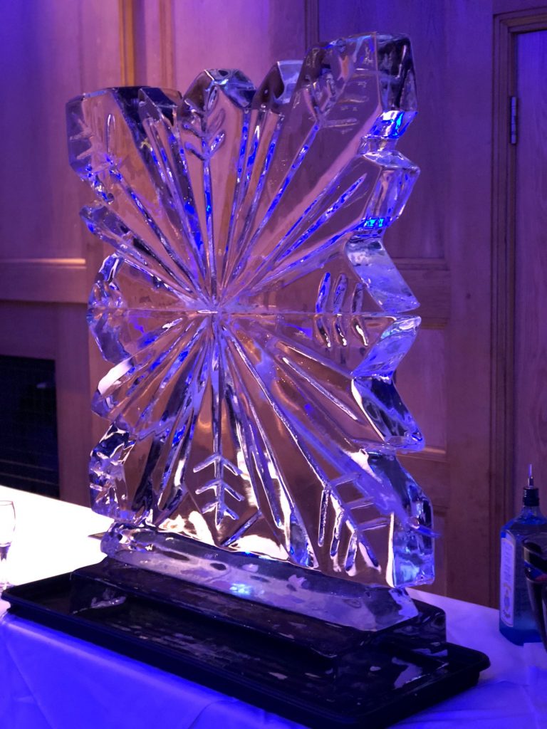 Mandolay Hotel Christmas Party Snowflake Vodka Ice Luge Ice Sculpture