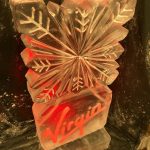 Virgin Logo and Snowflake Vodka Ice Luge Ice Sculpture For Office Christmas Party Gatwick