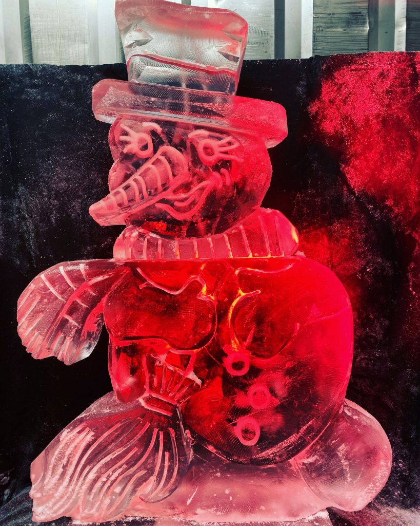 Large Snowman Vodka Ice Luge Ice Sculpture at The Grand Hotel Eastbourne