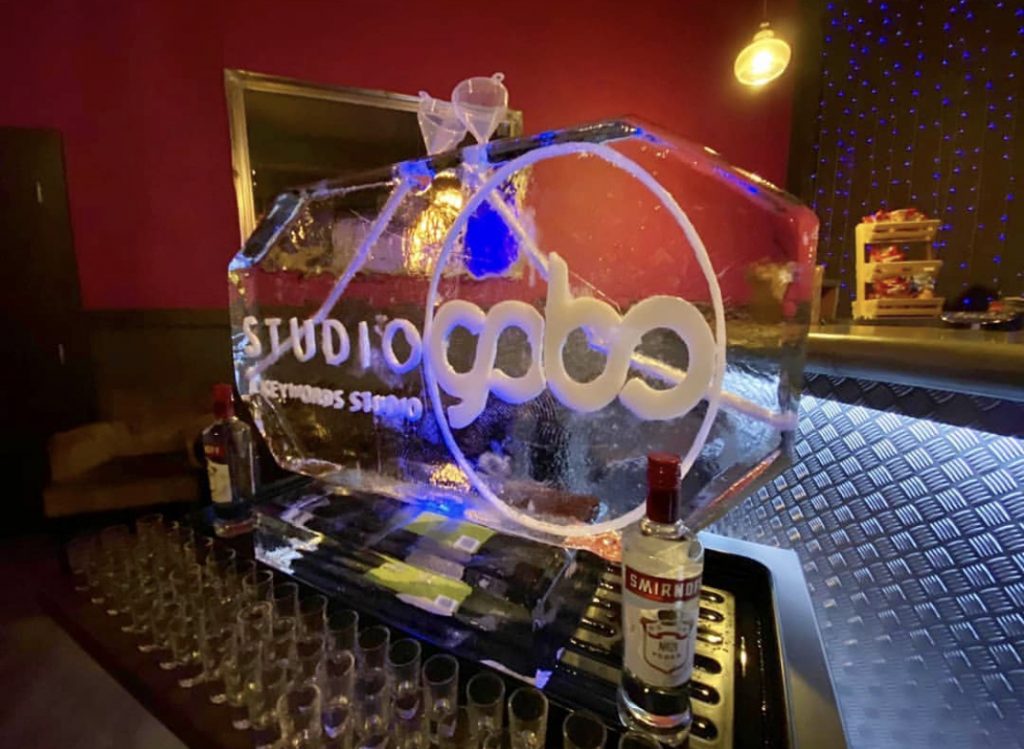 Studio Gobo Logo Vodka Ice Luge Ice Sculpture
