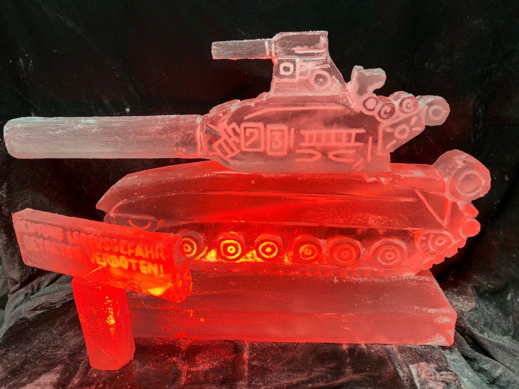 Tank Ice Sculpture / T54 Tank ice sculpture vodka luge for Cold War party