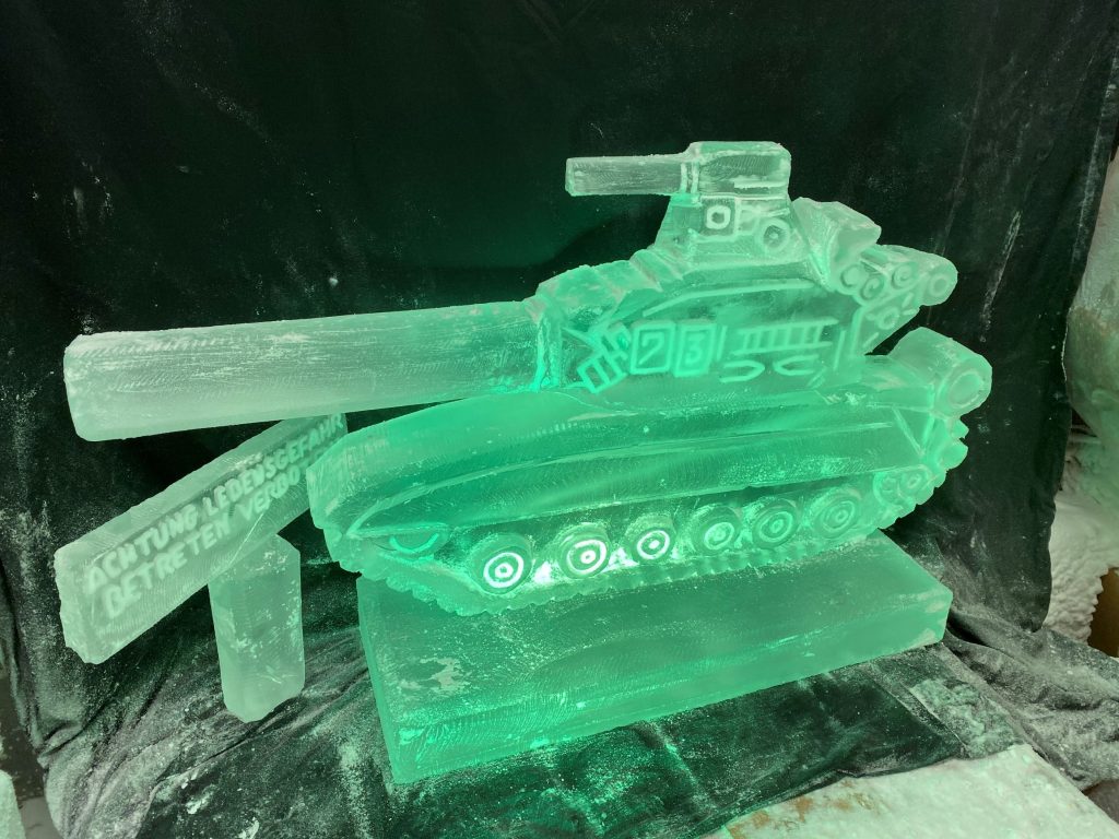 T54 Tank military theme Ice Sculpture Vodka Luge for a mess party