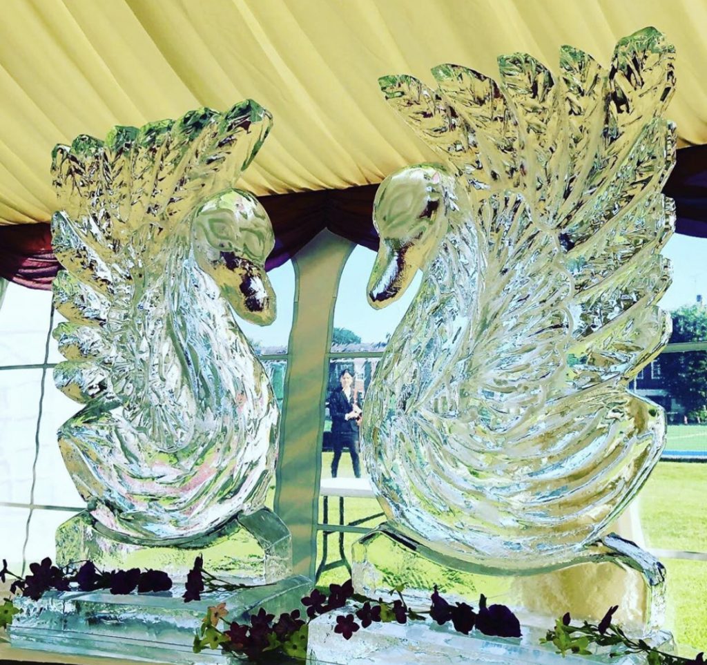 Twin Swans Ice Sculpture at Alexander House Hotel Wedding