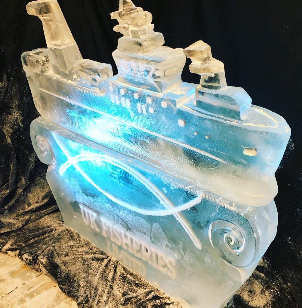 Kirkella ship ice sculpture ice luge at royal musuem greenwich event