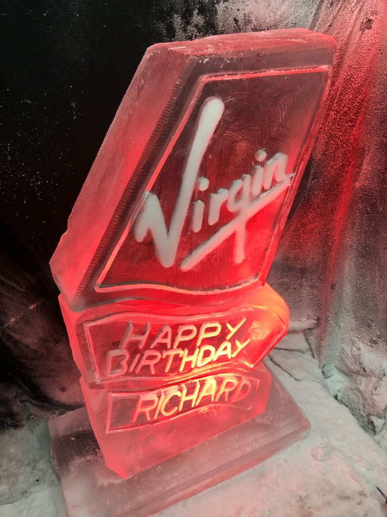 Virgin Logo Ice Sculpture Vodka Ice Luge for Richard Branson