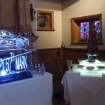 50th Birthday Ice Sculpture Vodka Ice Luge with large Chocolate Fountain