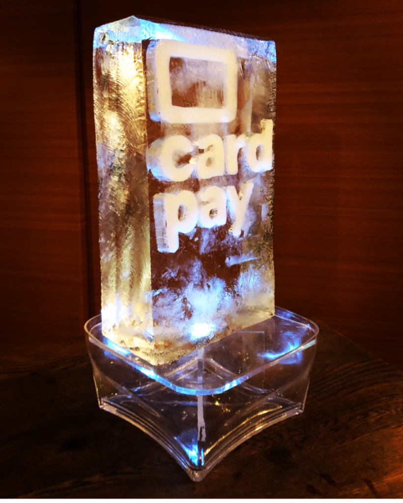 Card Pay Logo Ice Sculpture Table Centrepiece at Ice Bar London
