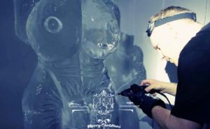 Live ice carving display at Cirque Le Soir London and Dubai