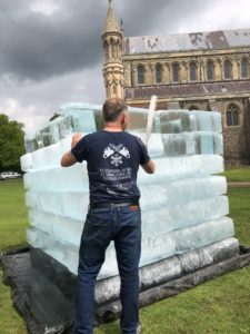 Live Ice Carving of Ice Block for Affinity Water at St Albans Cathedral