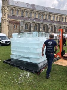 Live Ice Carving of Ice Block for Affinity Water at St Albans Cathedral