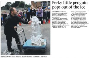 Live Ice Carving Display for Fire and Ice Theme at West Sussex School
