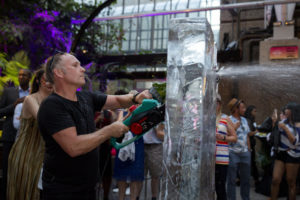 Live ice carving ice sculpture show for Stonewall and Gokwan at Barbican London