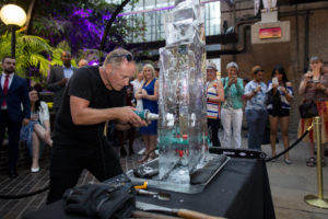 Live ice carving display show Live ice carving show for Stonewall and Gokwan at Barbican London