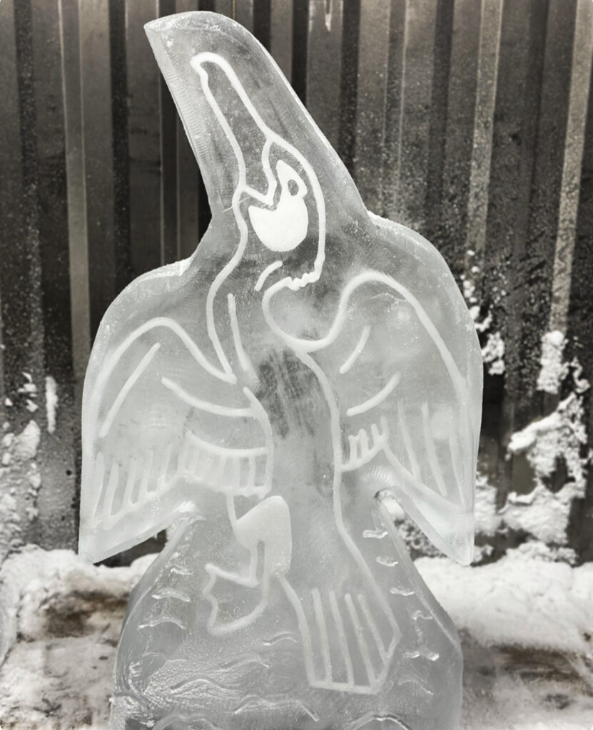 Cormorant sculpture, bird ice sculpture, Shrivenham sculpture